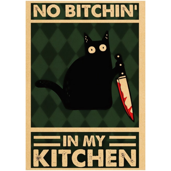 Söt tecknad svart katt Kraftpapperaffischaffischer Väggkonstmålning Heminredningsbilder Vintage Roliga Husdjur Väggdekaler 42X30cm 74757