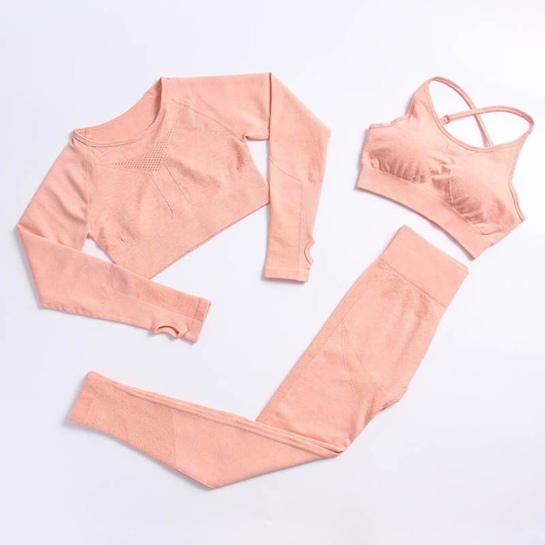 Yoga Set Träningskläder Träningsdräkt Höga Midjebyxor Sport-BH:ar För Kvinnor 3Pcs Set-Blue S