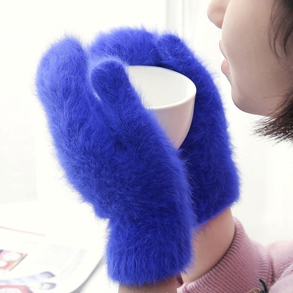Elastiska helfingerhandskar för damer, söta kaninullshandskar, vintervantar för kvinnor, mode enfärgade vantar, tjocka varma handskar dark blue One Size