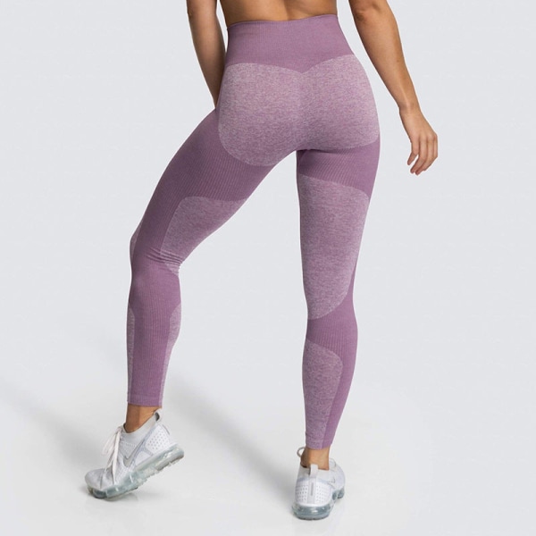 Europeiska och amerikanska sömlösa höftlyftande fukttransporterande yogabyxor Sportkläder Fitness Hip-showing tights för kvinnor 9154AB pants-medium gray L