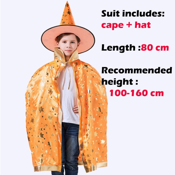 Halloween Cape Med Hatt Stjärnmönster Pumpa Cape Cosplay Kostymer Halloween Kostym För Barn Pojkar Flickor Fest Födelsedag 80 cm Purple One Size