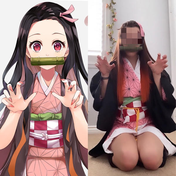 Aikuisten Lasten Anime Demon Slayer Kimetsu no Yaiba Kamado Nezuko Kimono Cosplay Puku Vaatteet A2 140