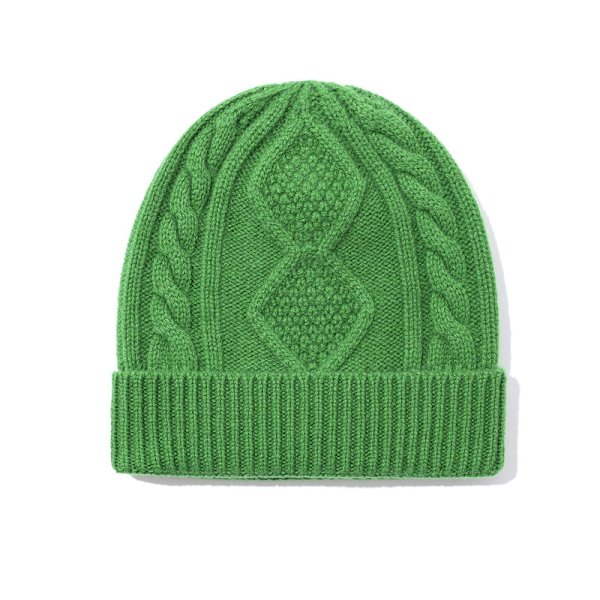 Vinterull Dame Strikket Lue Fortykket Twist Lue Kasjmirfølelse M Jacquard Lue Ullkvalitetsinspeksjon Green Adjustable (flexible, for adults)