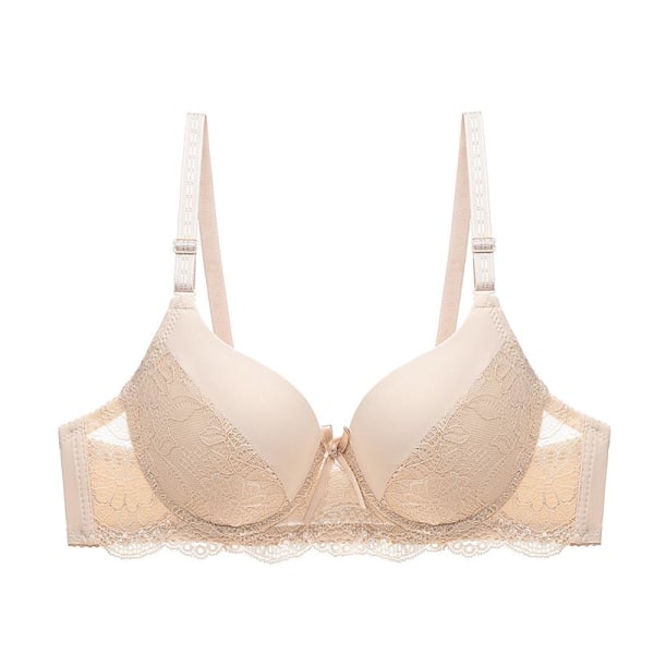 Sexiga spetsbehåar för kvinnor Justerbar ofodrad bygel Ultratunn behå Damrosett Blommiga behåar Bralette Beige 36B