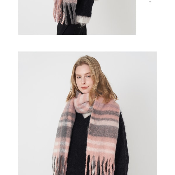Fransk stil klassisk retro kashmir rutig halsduk Dam vinter varm halsduk Pink, white and gray plaid 178*49cm