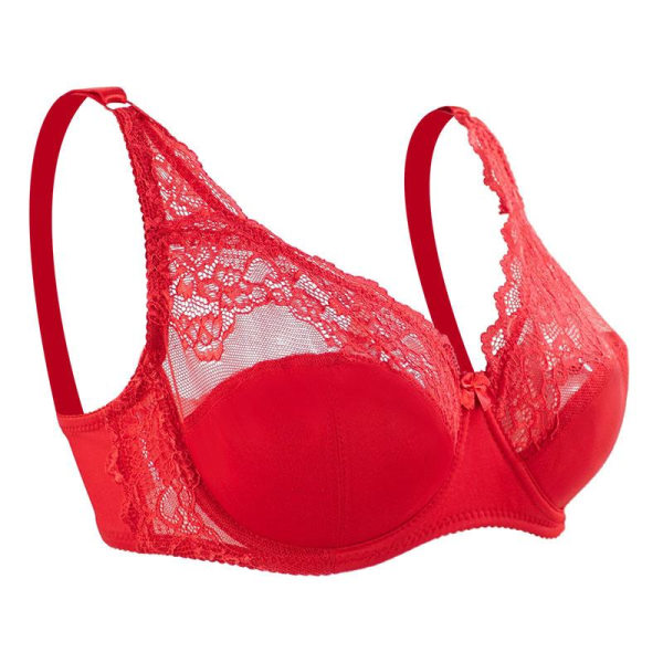 Queenral New Spets Perspective BH Dam Sexiga Underkläder Bygel Broderi Blommig Bralette Plus Size Red 100D