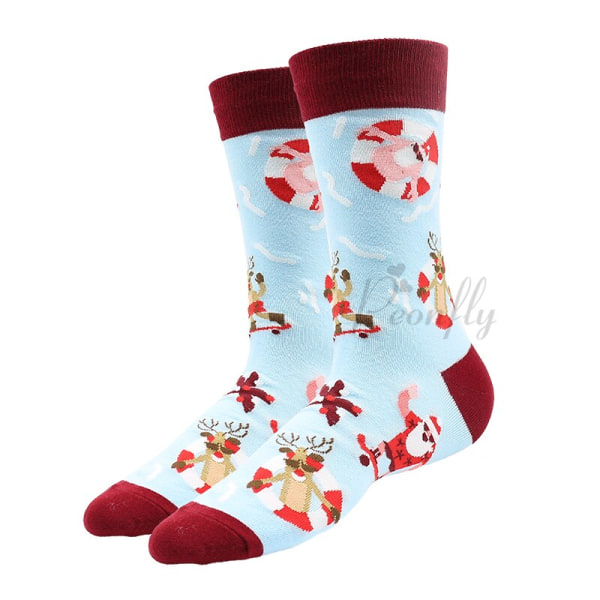 Julstrumpor PEONFLY Nya Färgglada Bomullsstrumpor Herrstrumpor Harajuku Hip Hop Roliga Tecknade Jultomten Kakor 46 EUR38-46