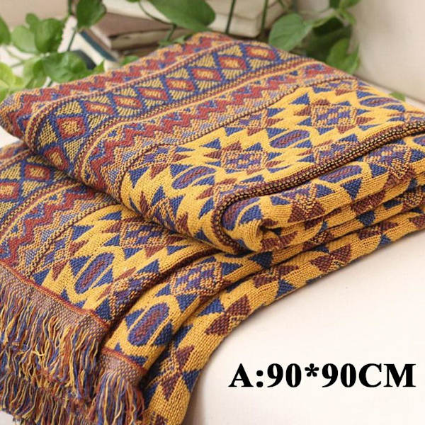 Förbättrad Vinter Bomull Vävda Linje Filt Soffa Handduk Stickad Förtjockad Varm Pad Mat Bohemian Boho Överkast Resepläd C Overseas