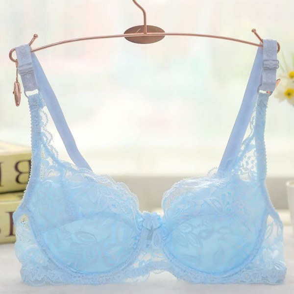 Dam Spets BH Djup V Push Up BH Formande Vadderad BH Underkläder Broderi Lingerie Plus Size BH Light sky blue 40B