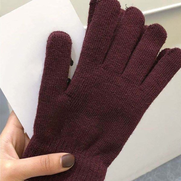 Vinter Dame Kasjmir Strikkede Hansker Høst Håndvarmer Tykk Fôring Hel Finger Votter Ski Korte Håndledd Hansker Wine Red One Size