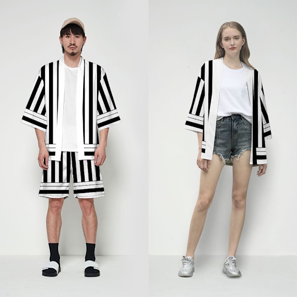 DIOCOS Demon Slayer Kimono Kimetsu No Yaiba Nezuko Cosplay T-shirts Kostume Mænd Kvinder Jakke Frakke Shorts Sæt til Halloween Fest F XL