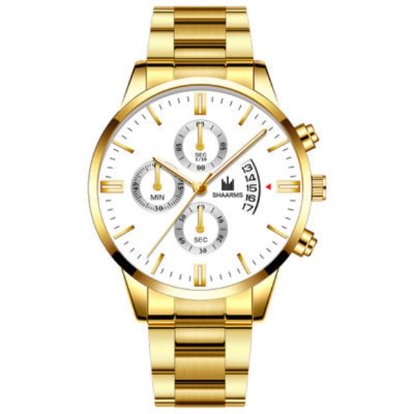 Falsk Tre Øyne Herre Stålreim Klokke Business Kalender Quartz Belte Klokke Herre Black Belt black face rose needle