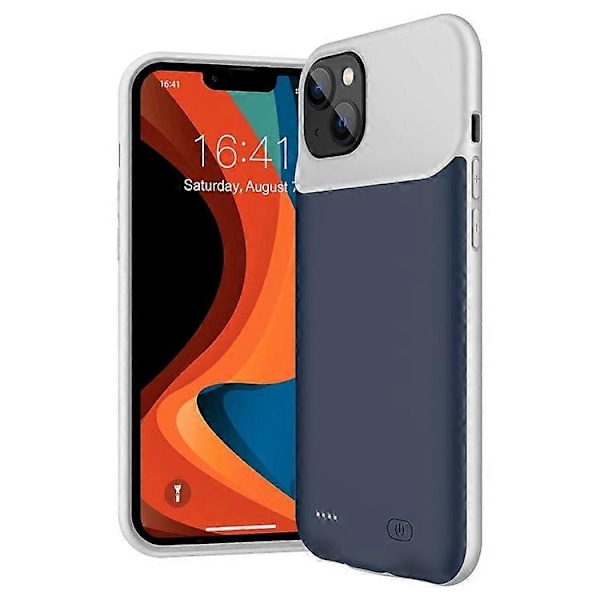 D88 Kompatibel for iPhone 14 7000mAh Batterideksel med LED-indikator Bærbar Ladeetui Powerbank Telefondeksel, Støtter Lyd F Blue