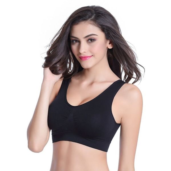 Yoga BH Damtoppar Stötsäker BH Fitness Sömlös Nylon Trådlös Dubbla Lager Black 4XL