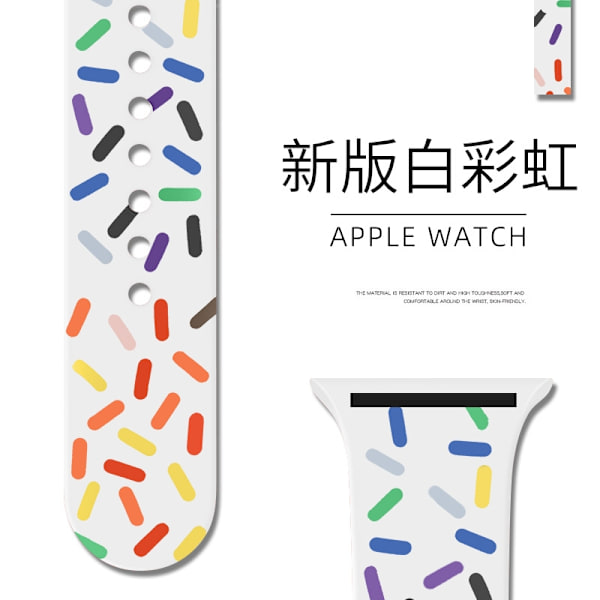 Klockarmband för Apple Watch iWatch 38/40/41/42mm Standard/S Vit Regnbåge