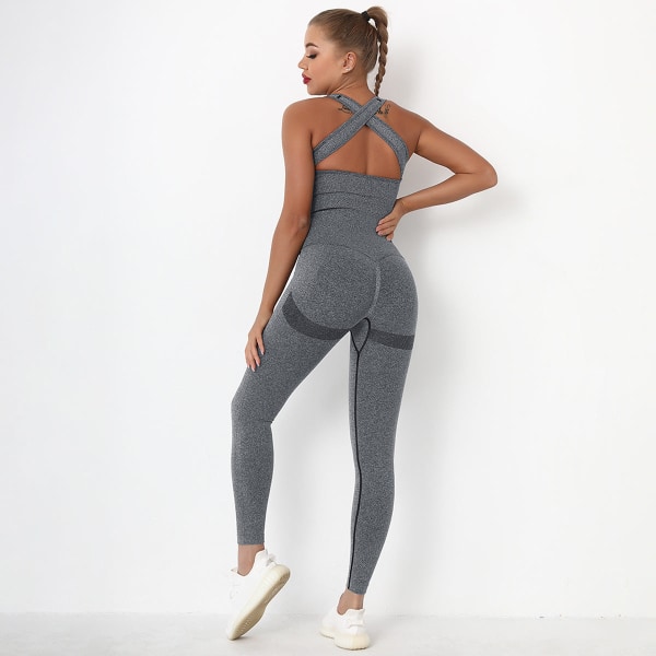 Europeisk och amerikansk sömlös Sexig Peach Hip Pocket Yoga Body Snabbtorkande Fitness Sport Ryggformning Yogakläder One-Piece 6205 jumpsuit-light purple L