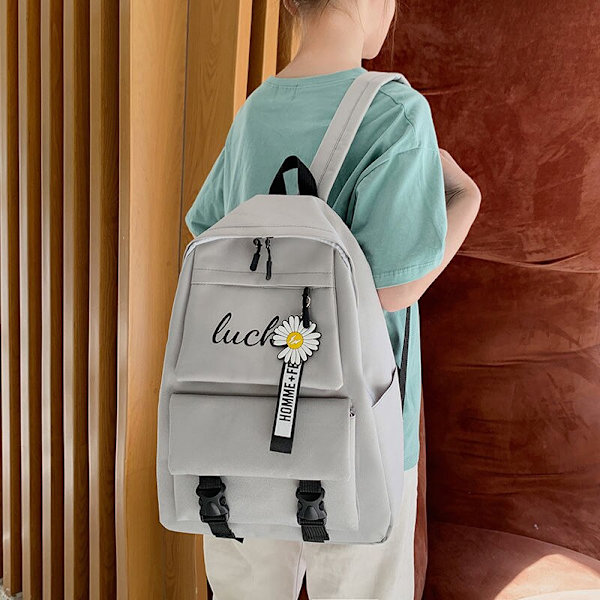 Canvas Piger Mode Skoletaske Stor Kapacitet Studerende Koreansk Rygsæk All-match Multifunktionelt 4-delt Sæt Bolsa Sac A Dos 1 piece black2