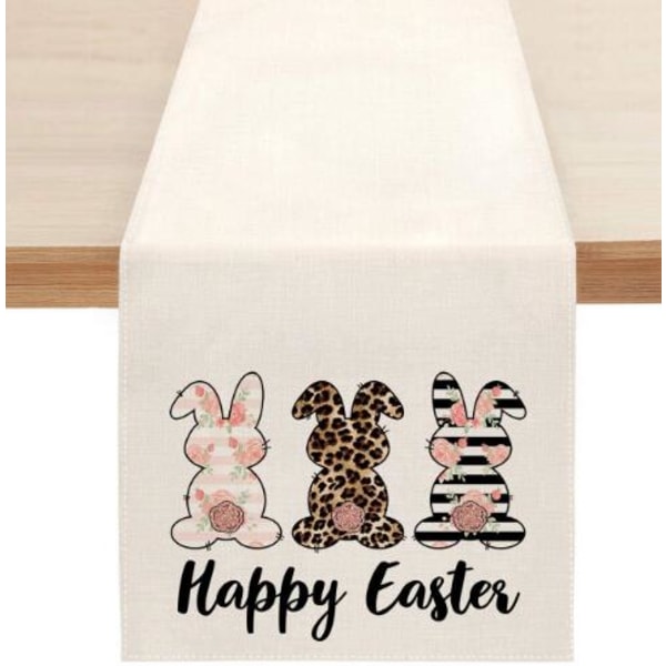 Søt naturlig jute burlap påskehare blomster egg ku trykt bordløper bordflagg duk stoffdeksel duk fest hjem dekor rectangle 33X180CM white 4
