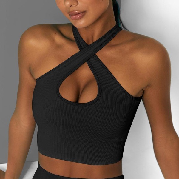 Ensfarvet Candy Fitness Sports Vest Mode Gym Løbe Krydsrem BH Yoga Tøj til Kvinder 6506 cross bra-Orange S