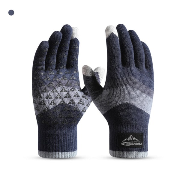 Stickade vinterhandskar för män och kvinnor, varma fleecehandskar för cykling, personliga, vindtäta, triangulära, halkfria pekskärmshandskar i ull Blue One Size