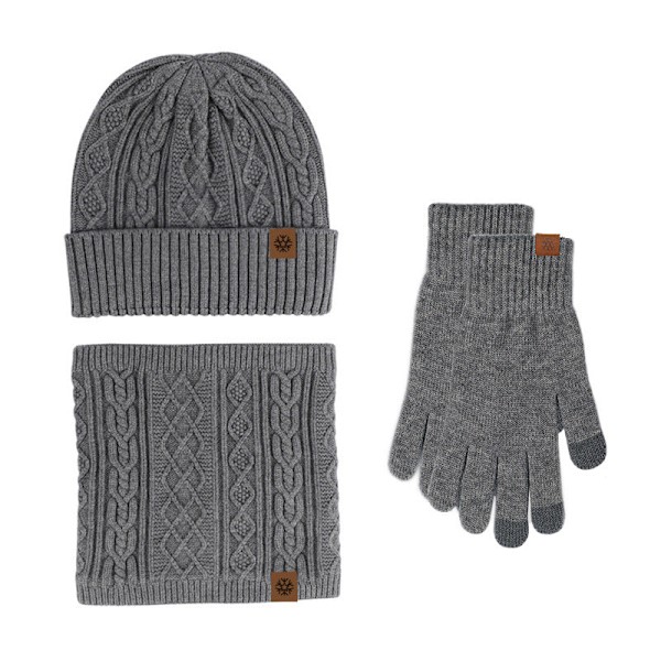 Handskar Mössa Halsduk Tredelat Set Pekskärm plus Sammet Varm Yllemössa Tredelat Set Khaki three-piece set