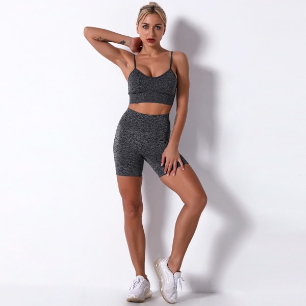 Yoga Set Träningsshorts Sportkläder Fitness Ensembler Sportkläder Damkläder Grey Set Short L