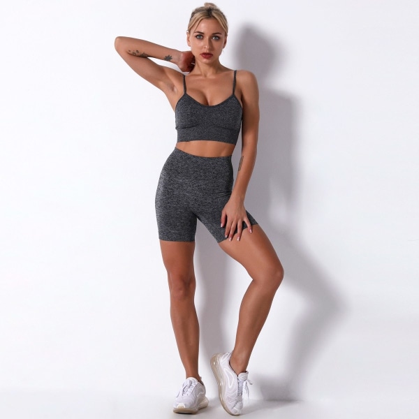 Yoga Set Träningsshorts Sportkläder Fitness Ensembler Sportkläder Damkläder Grey Set Short M
