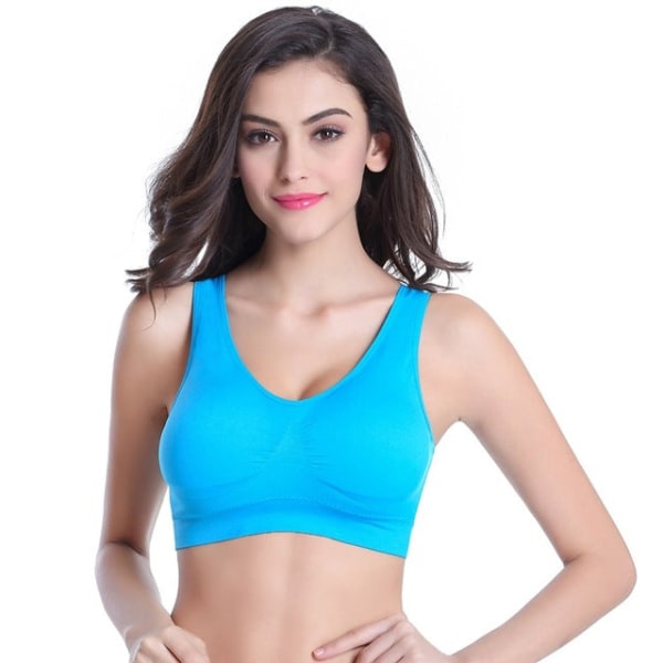 Yoga BH Dam Toppar Stötsäker BH Fitness Seamless Nylon Wire Free Double Layer Lake Blue L