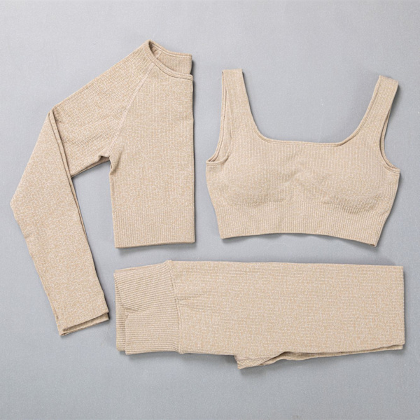 Yoga Set Träningskläder Yoga Leggings och BH för Kvinnor 3 pcs sets khaki L