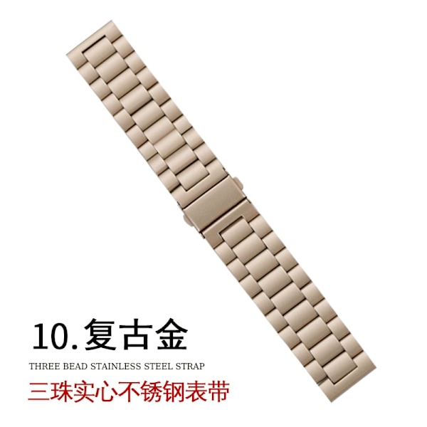 Klockarmband för Apple Watch iWatch Gränssnittsbredd 22mm för andra modeller Inget kontaktstycke 10 Retro Guld Tre pärlor solid