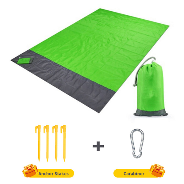 Vedenpitävä taskukokoinen rantapeitto, kokoontaitettava retkeilymatto, patja, kannettava kevyt matto, ulkoilupiknikmatto, hiekkaranta-alusta Light Green 200 x 210cm