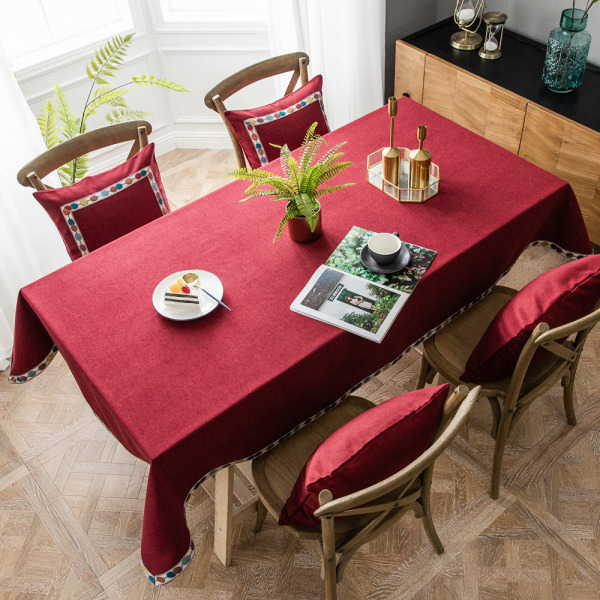 Rektangulær duk i lin Jacquard Rød Imitasjon Bomull Lin Juleduk Pure Red. Embroidery 130*240cm
