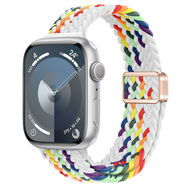 Klockarmband för Apple Watch iWatch 38/40/41/42mm Z-mönster - vit regnbåge roséguldfärgat spänne