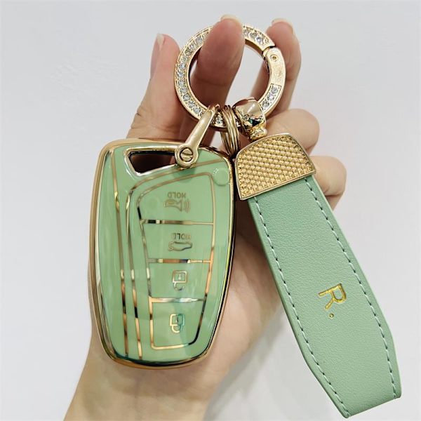 TPU Bilnyckelfodral Skal För Hyundai Santa Fe Sport Ix45 Equus Centennial Genesis G80 Grandeur Azera 2013-2016 Skydd Fob Nyckelring Overseas green R keychain
