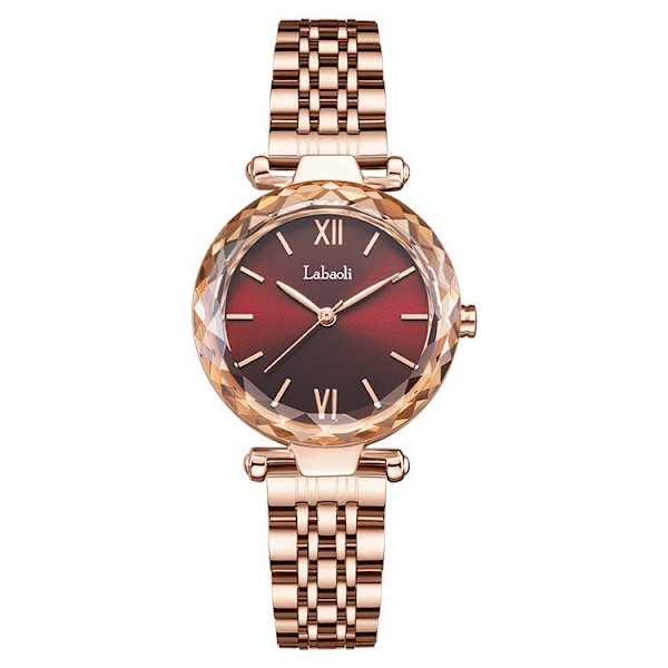 Laboli Vinrød Stålur Burgundy Roses gold steel strip