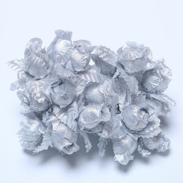 12 stk Mini Kunstig Blomst Silke Rose Blomsterbukett for Bryllupsfest Hjemmedekorasjon DIY Krans Scrapbook tilbehør Silver
