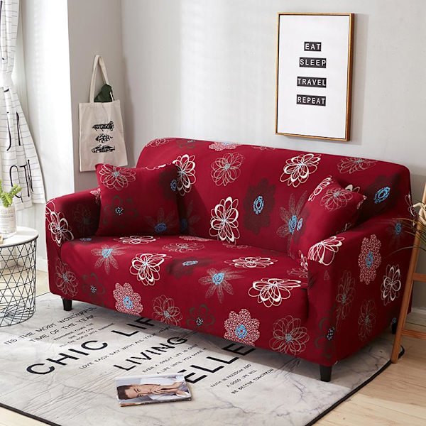 Retro Blomstret Strækbar Sofabetræk Alt-inkluderende Elastisk Slipcove Sofabetræk Stol Sofabetræk Red 1 Seater (90-140cm)