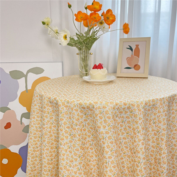 Bordsduk med blommönster i koreansk stil, kaffebordsduk, matbordsöverdrag, matbordsduk, tebordsduk, picknickduk Q 140X140CM