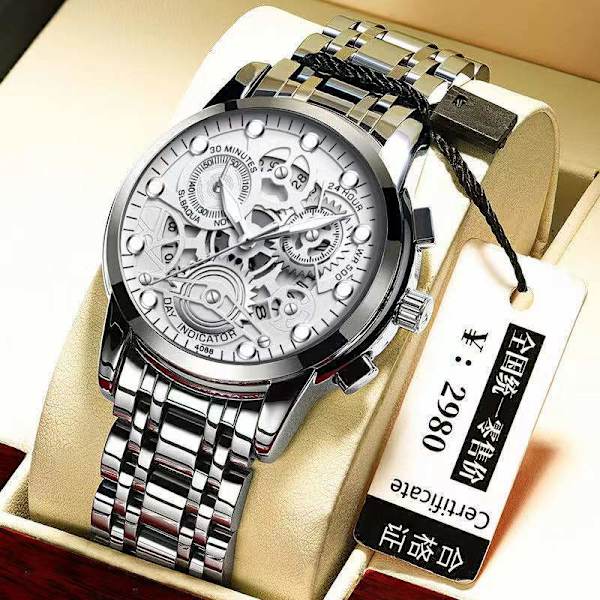 Herrklocka Shopee Hollow Helautomatisk Vattentät Klocka Självlysande Quartzklocka One Piece Black Shell black surface