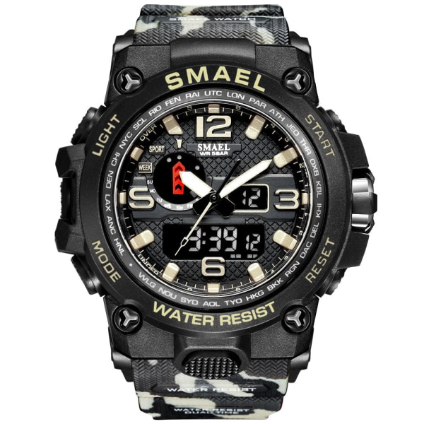 Kellot Miehille 50M Vedenpitävä Kello Hälytys reloj hombre 1545D Kaksoisnäyttö Rannekello Kvartsikello Sotilaskello Urheilu Miesten BLACK