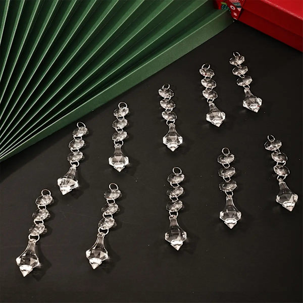 10 st Akryl Kristall Droppar Pärlor Julgransprydnader Träddekoration Girlang Ljuskrona Hängande Kristaller för Bröllopsfest HM22091901L-10pcs
