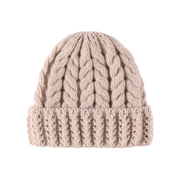 Ny Höst och Vinter Förälder-Barn Stickad Ullmössa Grossist Enfärgad Mamma Baby Twist Varm Hatt Khaki Children (6 months-4 years old)