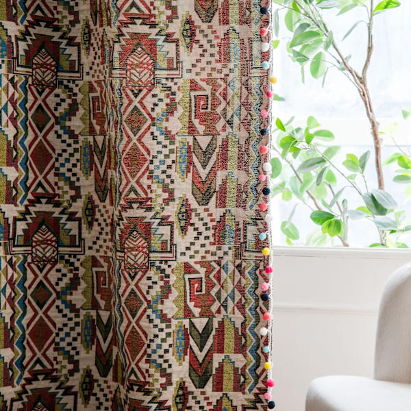Boho Geometrisk Bohemisk Gardin För Sovrum Vardagsrum Bomull Linne Tryckta Dekorativa Gardiner med Tofs Heminredning E0014 W150XH200