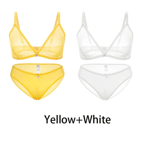 Varsbaby Sexiga Damer Genomskinlig Plus Size BH Trosor med låg midja 2st Yellow-White M