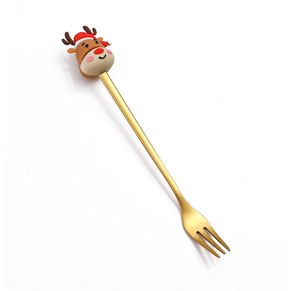 Tegneserie Bordservice Kattepote Ske Sød Dessert Ske Rustfrit Stål Ske Dukke Dessert Frugt Gaffel Golden Fork-Christmas Elk