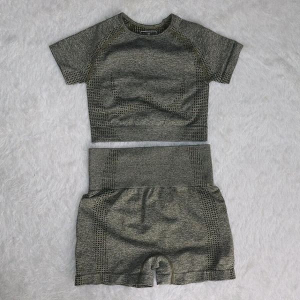 Joogasetit Fitness Urheilupuvut GYM Vaatteet verryttelypuku toppi Korkeavyötäröiset leggingsit naisille Gray blue set M