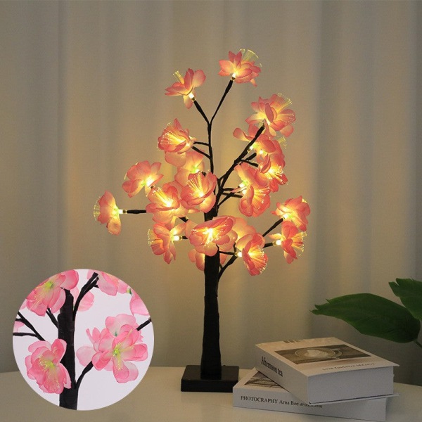LED Kunstigt Træ Lys Farvede Lys Julefestival Værelse Sengelampe Dekorativ Bordlampe Sølv Birk Lille Natlampe Optic fiber flower tree lamp USB battery box dual-purpose