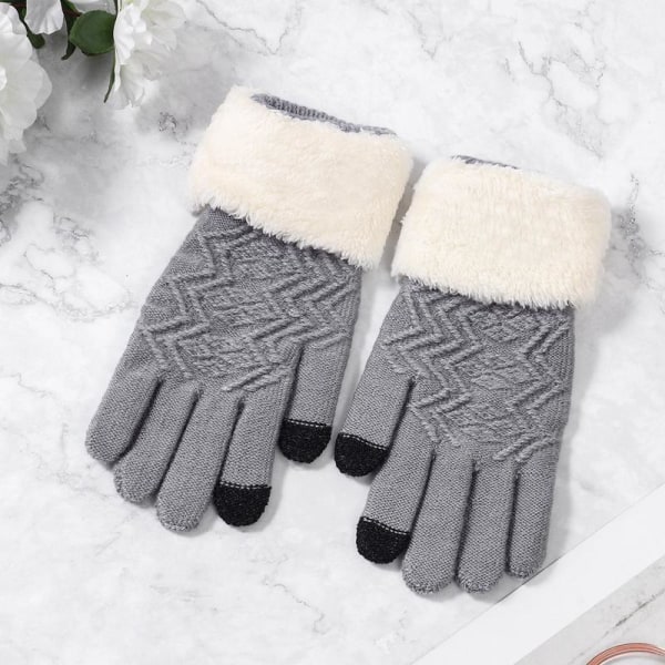 Vinter Kvinner Strikkede Hansker Berøringsskjerm Damehansker Strikket Tykke Varme Full Finger Myke Stretch Strikkevotter Damer Guantes Pink Free Size