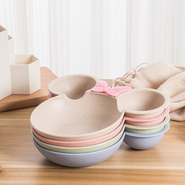 3 stk./sett Baby Tegneserie Servise Skål Hveteskål Anti-varm Småbarn Barn Middag Mating Mat Tallerken Barn Trening Skål Skje Gaffel Pink Set