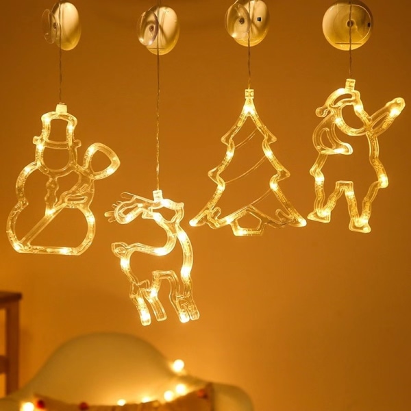 LED Juledekorasjonslys Vindus-sugekopp Lys Klokke Juletre Elg Julearrangement Feststemningslys Polaris